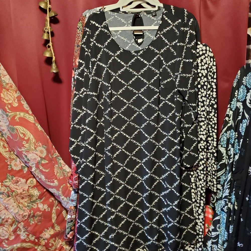 Ellos Black & White Stretch Tunic Mini 3/4 Sleeve Dress